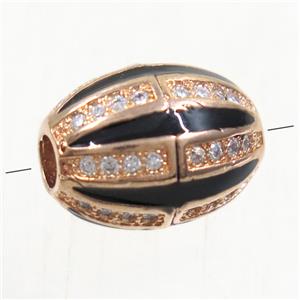 copper oval beads paved zircon, rose gold, approx 9.5x11.5mm [FDZN5193]