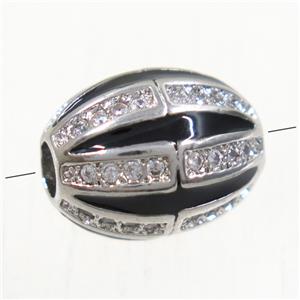 copper oval beads paved zircon, platinum plated, approx 9.5x11.5mm [FDZN5194]