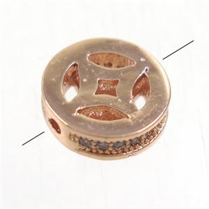copper bead paved zircon, rondelle, rose gold, approx 9.5mm dia [FDZN5197]