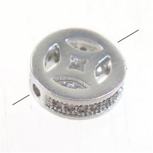 copper bead paved zircon, rondelle, platinum plated, approx 9.5mm dia [FDZN5198]