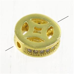 copper bead paved zircon, rondelle, gold plated, approx 9.5mm dia [FDZN5199]