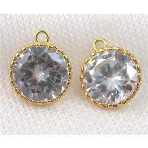 Cubic Zircon circle pendant, gold plated, approx 12mm dia [FDZN520-12MM]
