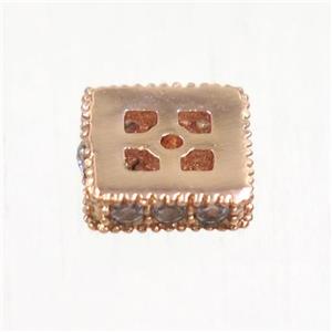 copper square beads paved zircon, rose gold, approx 6x6mm [FDZN5201]