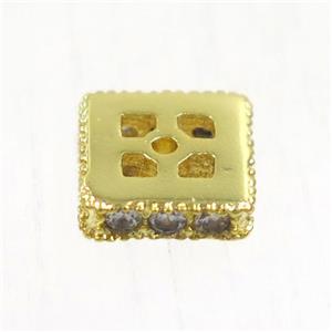 copper square beads paved zircon, gold plated, approx 6x6mm [FDZN5203]