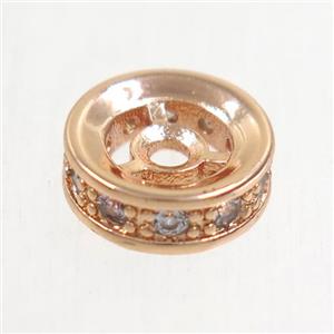 copper beads paved zircon, rondelle, rose gold, approx 10mm dia [FDZN5206]