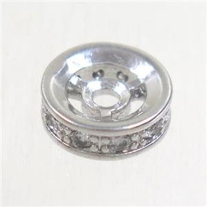 copper beads paved zircon, rondelle, platinum plated, approx 10mm dia [FDZN5207]