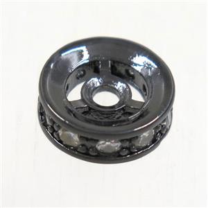 copper beads paved zircon, rondelle, black plated, approx 10mm dia [FDZN5209]