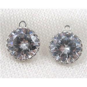 Cubic Zircon circle pendant, platinum plated, approx 14mm dia [FDZN521-14MM]