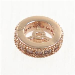 copper beads paved zircon, rondelle, rose gold, approx 9.5mm dia [FDZN5211]