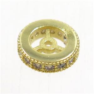 copper beads paved zircon, rondelle, gold plated, approx 9.5mm dia [FDZN5212]
