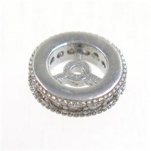 copper beads paved zircon, rondelle, platinum plated, approx 9.5mm dia [FDZN5213]