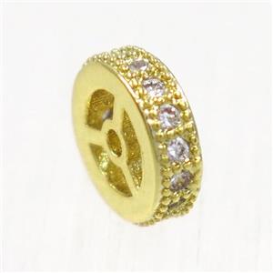 copper beads paved zircon, rondelle, gold plated, approx 7.5mm dia [FDZN5218-7.5MM]