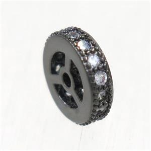 copper beads paved zircon, rondelle, black plated, approx 7.5mm dia [FDZN5219-7.5MM]