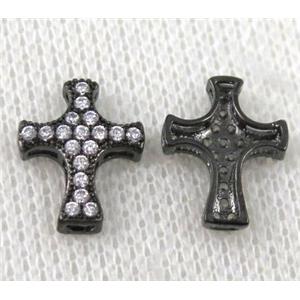 copper spacer bead paved zircon, cross, approx 11x14mm [FDZN522]