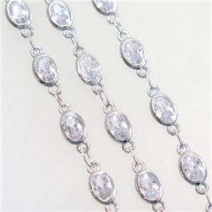 copper chain paved zircon, oval, platinum plated, approx 4.5x5.5mm [FDZN5225]