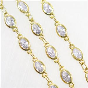 copper chain paved zircon, oval, gold plated, approx 4.5x5.5mm [FDZN5226]