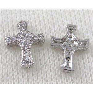copper spacer bead paved zircon, cross, approx 11x14mm [FDZN523]