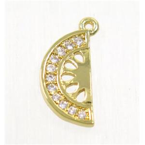 copper watermelon pendant paved zircon, gold plated, approx 6-12mm [FDZN5233]