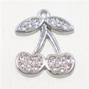 copper cherry pendants paved zircon, platinum plated, approx 11-12mm [FDZN5236]