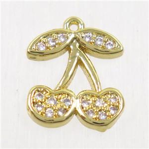 copper cherry pendants paved zircon, gold plated, approx 11-12mm [FDZN5237]