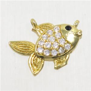 copper fish pendant paved zircon, gold plated, approx 9-12mm [FDZN5239]