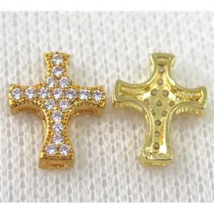 copper spacer bead paved zircon, cross, approx 11x14mm [FDZN524]