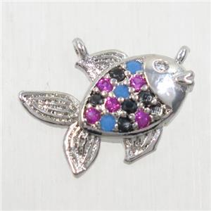 copper fish pendant paved zircon, 2loops, platinum plated, approx 9-12mm [FDZN5240]