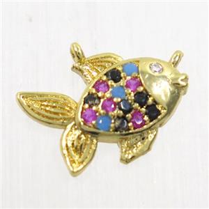 copper fish pendant paved zircon, 2loops, gold plated, approx 9-12mm [FDZN5241]