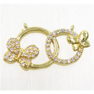 copper butterfly pendant paved zircon with 2loops, gold plated, approx 12-25mm [FDZN5242]