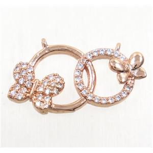 copper butterfly pendant paved zircon with 2loops, rose gold, approx 12-25mm [FDZN5243]