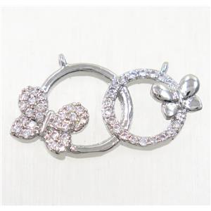copper butterfly pendant paved zircon with 2loops, platinum plated, approx 12-25mm [FDZN5244]