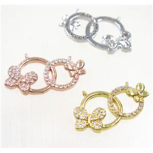 copper butterfly pendant paved zircon with 2loops, mix color, approx 12-25mm [FDZN5245]