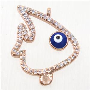 copper fish pendant paved zircon, rose gold, approx 20-22mm [FDZN5246]
