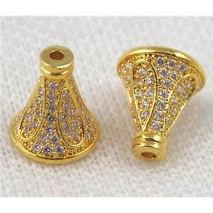 copper tassel bail paved zircon, gold plated, approx 8x10mm [FDZN525-8MM]