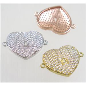 copper heart connector paved zircon, mix color, approx 16-18mm [FDZN5268]