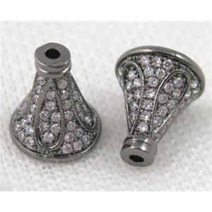 copper tassel bail paved zircon, black plated, approx 8x10mm [FDZN527-8MM]
