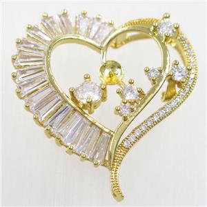 copper heart pendant paved zircon, gold plated, approx 40-43mm [FDZN5272]