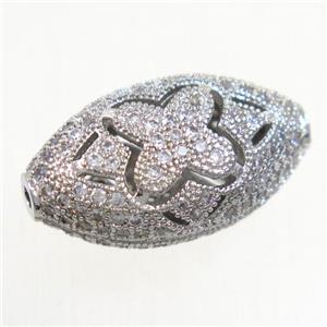 copper rice beads paved zircon, platinum plated, approx 10-18mm [FDZN5273]