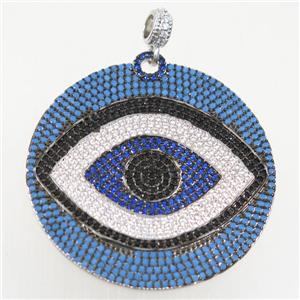 copper eye pendant paved zircon, platinum plated, approx 40mm dia [FDZN5276]