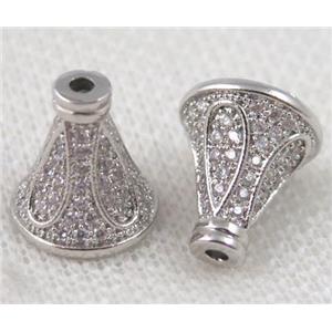 copper tassel bail paved zircon, platinum plated, approx 6x8mm [FDZN528-6MM]