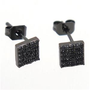 copper earring studs paved zircon, square, black plated, approx 6x6mm [FDZN5289]