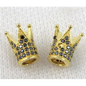 copper crown beads paved zircon, gold plated, approx 9x11mm [FDZN533]