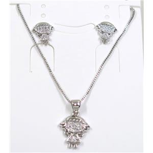 Jelwelry set, copper necklace earring pave zircon, kids, platinum plated, approx 9-14mm [FDZN5353]