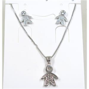 Jelwelry set, copper necklace earring pave zircon, kid, platinum plated, approx 10-15mm [FDZN5357]
