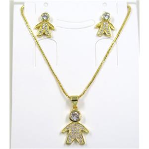Jelwelry set, copper necklace earring pave zircon, kid, gold plated, approx 10-15mm [FDZN5358]