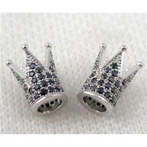 copper crown beads paved zircon, platinum plated, approx 9x11mm [FDZN536]