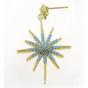 copper northstar earring studs paved zircon, gold plated, approx 24-32mm [FDZN5365]