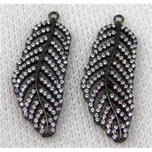 copper pendant paved zircon, leaf, approx 12x34mm [FDZN537]