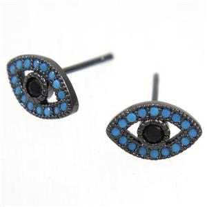 copper evil eye earring studs paved zircon, black plated, approx 7-11mm [FDZN5378]