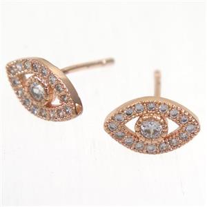 copper evil eye earring studs paved zircon, rose gold, approx 7-11mm [FDZN5379]